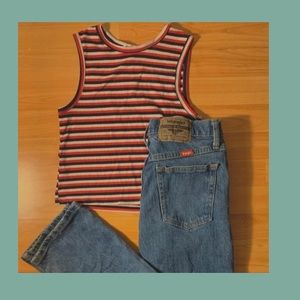Cropped Tank top striped blue,white and red
